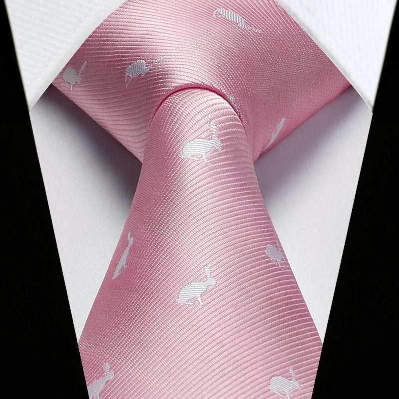 Houndstooth Tie Handkerchief Set - PINK 