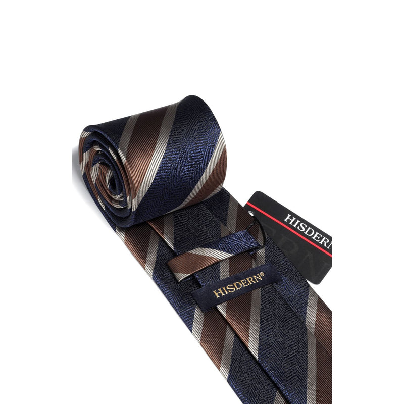 Stripe Tie Handkerchief Set - NAVY/GOLD A01 