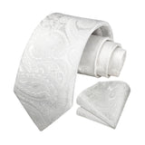 Paisley Tie Handkerchief Set - WHITE 