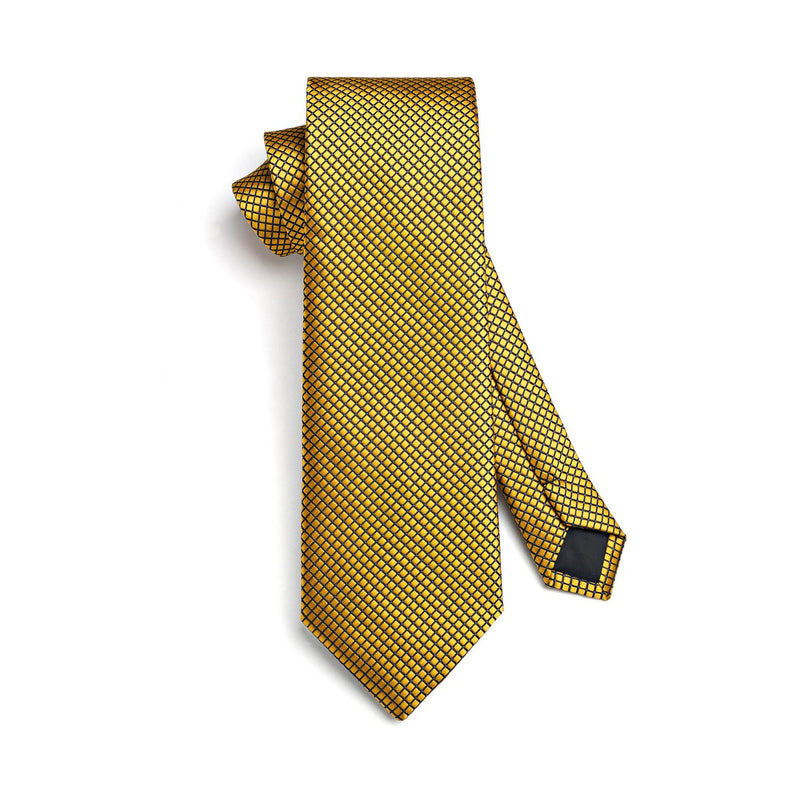 Plaid Tie Handkerchief Cufflinks Clip - GOLD2 