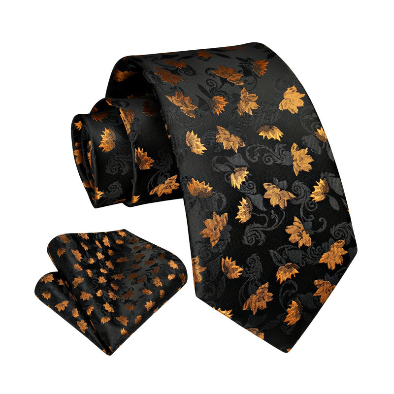 Floral Tie Handkerchief Set - 04 GOLD/BLACK 