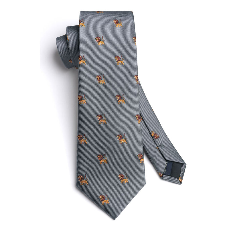 Lion Tie Handkerchief Set - GREY 