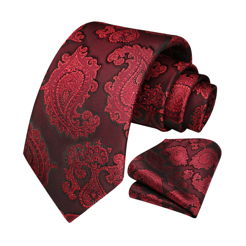 Paisley Tie Handkerchief Set - WINE RED 