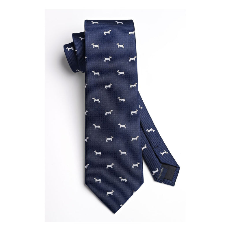 Bulldog Tie Handkerchief Set - NAVY BLUE 