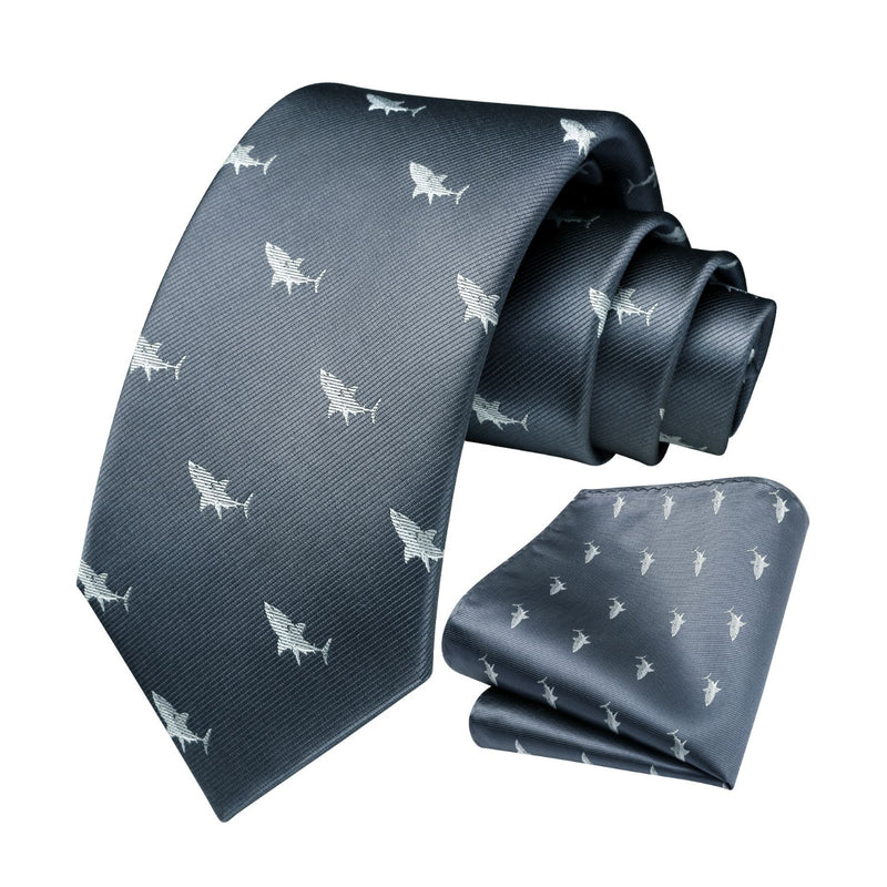 Shark Tie Handkerchief Set - NAVY BLUE-1 