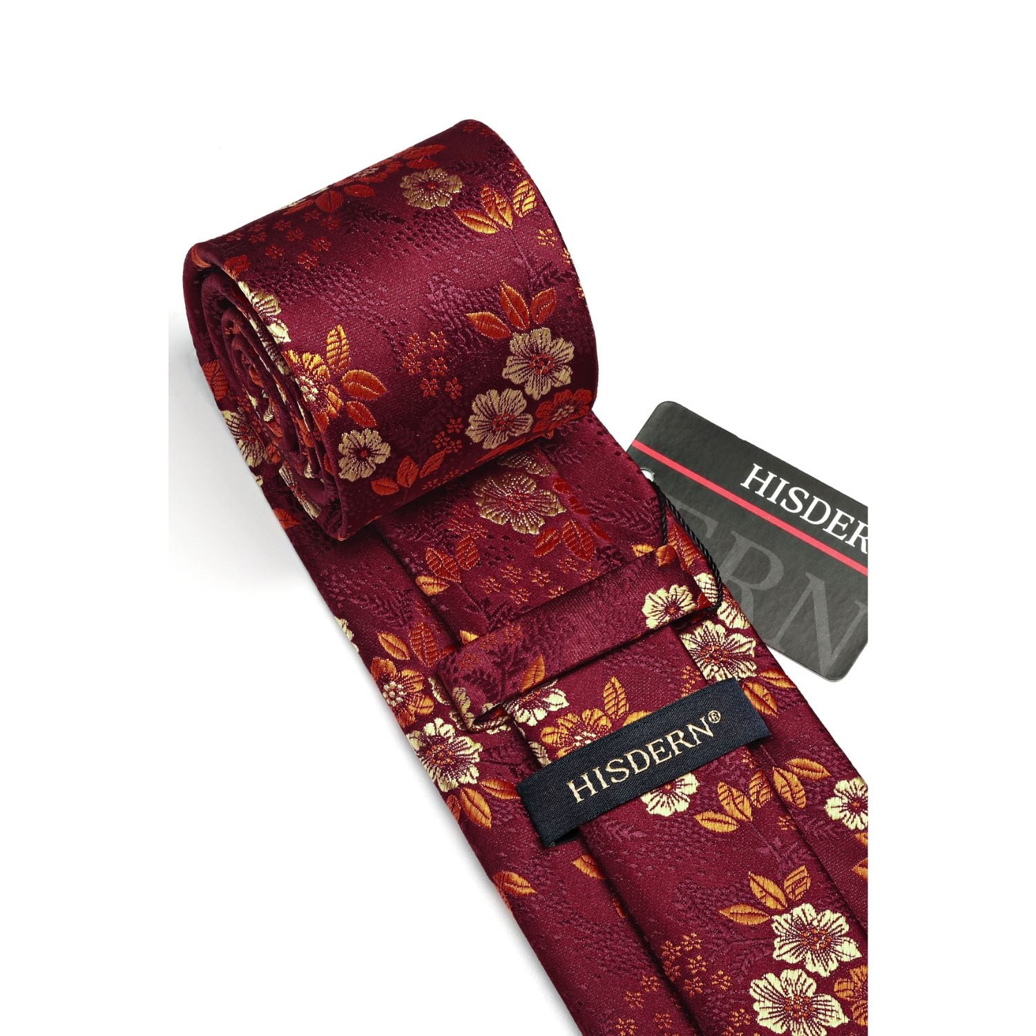 Floral Tie Handkerchief Set - W-BURGUNDY
