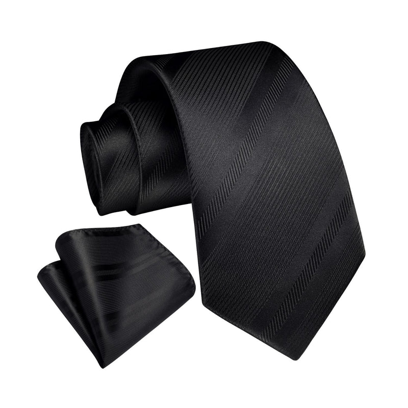 Stripe Tie Handkerchief Set - BLACK 