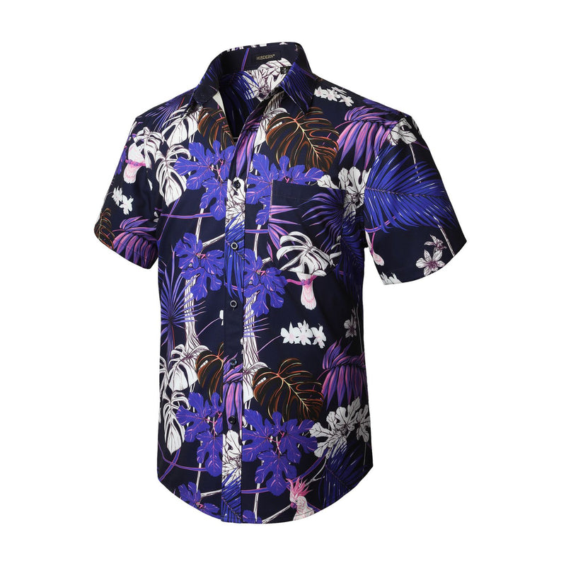 Hawaiian Tropical Shirts with Pocket - Z01- PURPLE/WHITE 