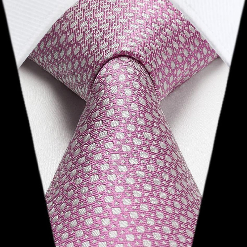 Houndstooth Tie Handkerchief Set - F-PINK 