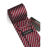 Stripe Tie Handkerchief Set - C- RED/WHITE