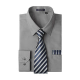 Men's Shirt with Tie Handkerchief Set - 01-BLACK/GOLD