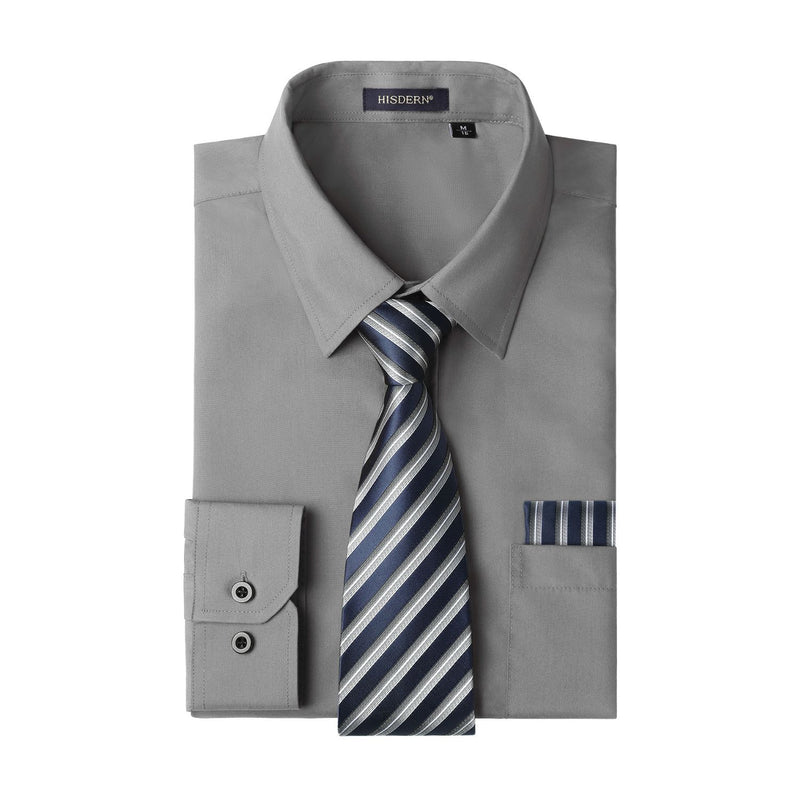 Men's Shirt with Tie Handkerchief Set - 01-BLACK/GOLD