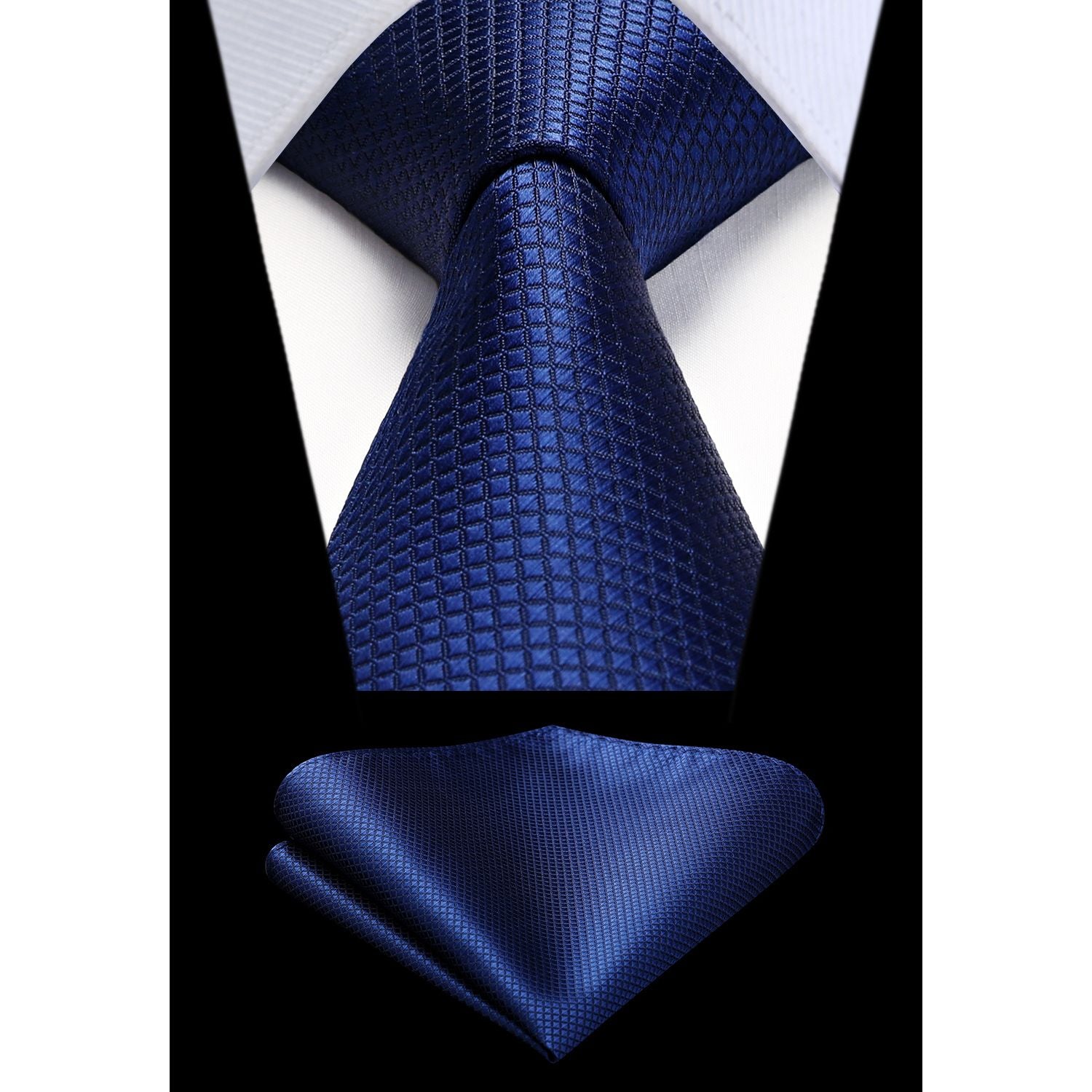 Plaid Tie Handkerchief Set - NAVY BLUE-3