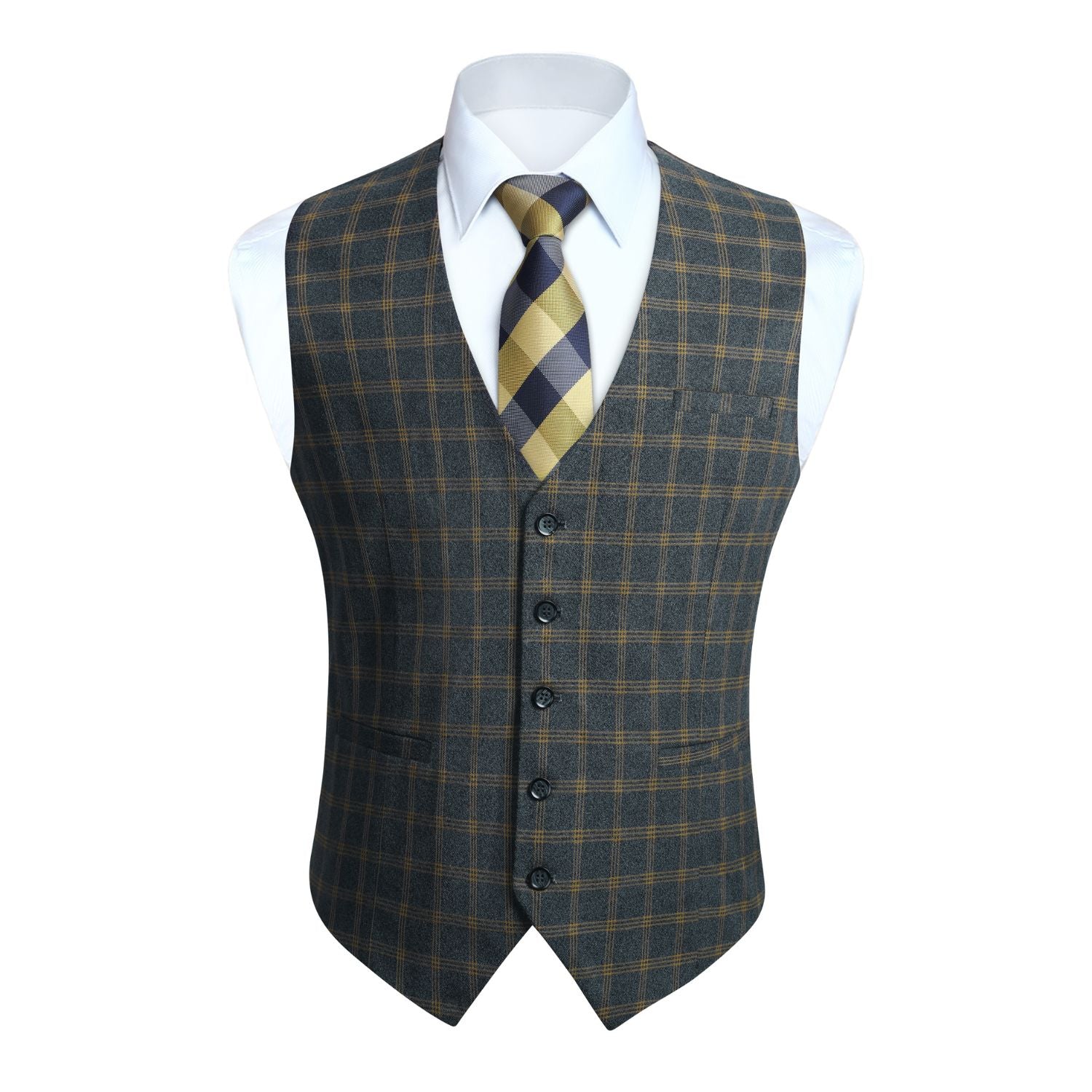 Plaid Slim Vest - B-DARK GREY