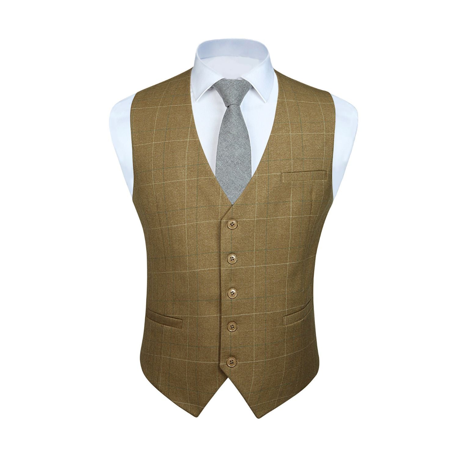 Plaid Slim Vest - A-KHAKI