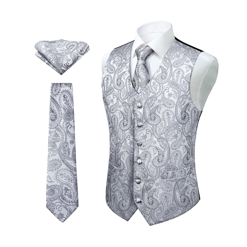 Paisley Vest Tie Handkerchief Set - GRAY