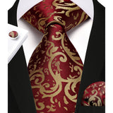 Paisley Tie Handkerchief Set - BURGUNDY/GOLD