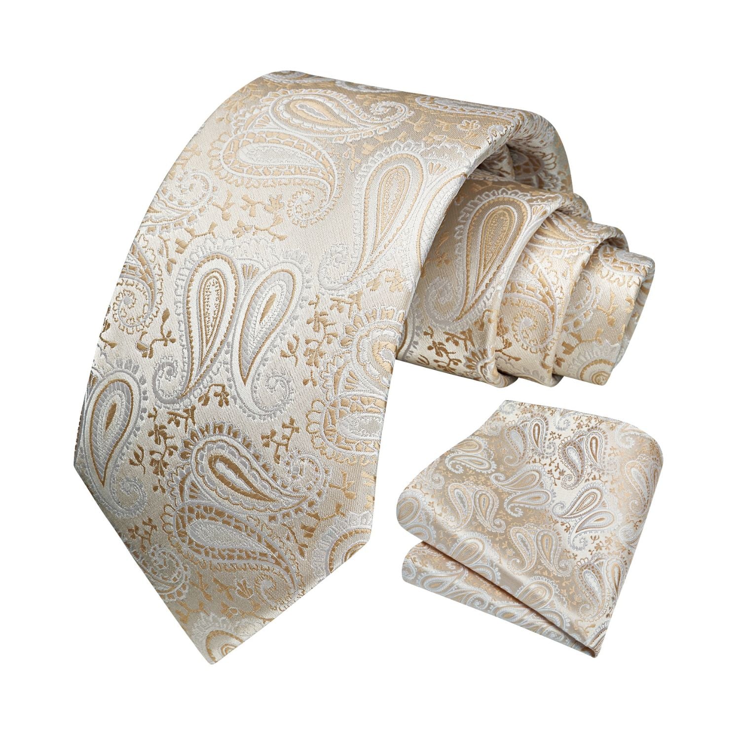 Paisley Tie Handkerchief Set - 03A-CHAMPAGNE