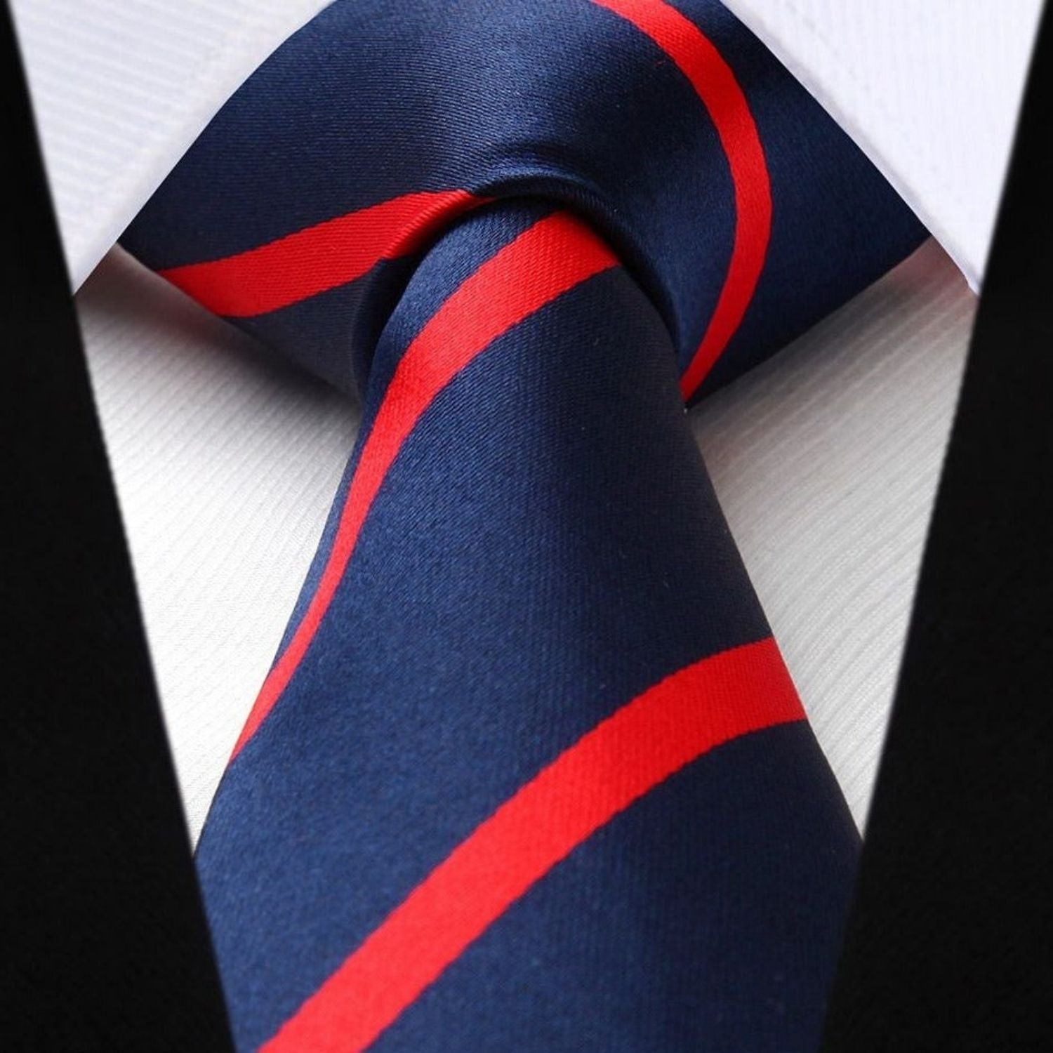 Stripe Tie Handkerchief Set - S-NAVY BLUE RED 1