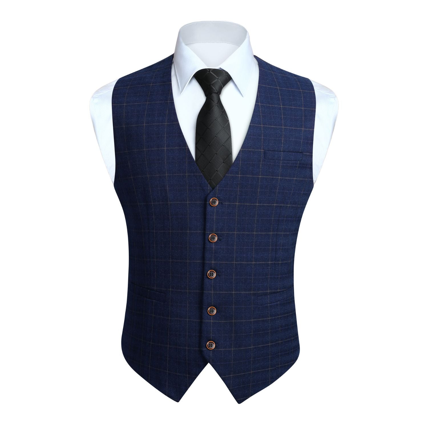Plaid Slim Vest - A-BLUE