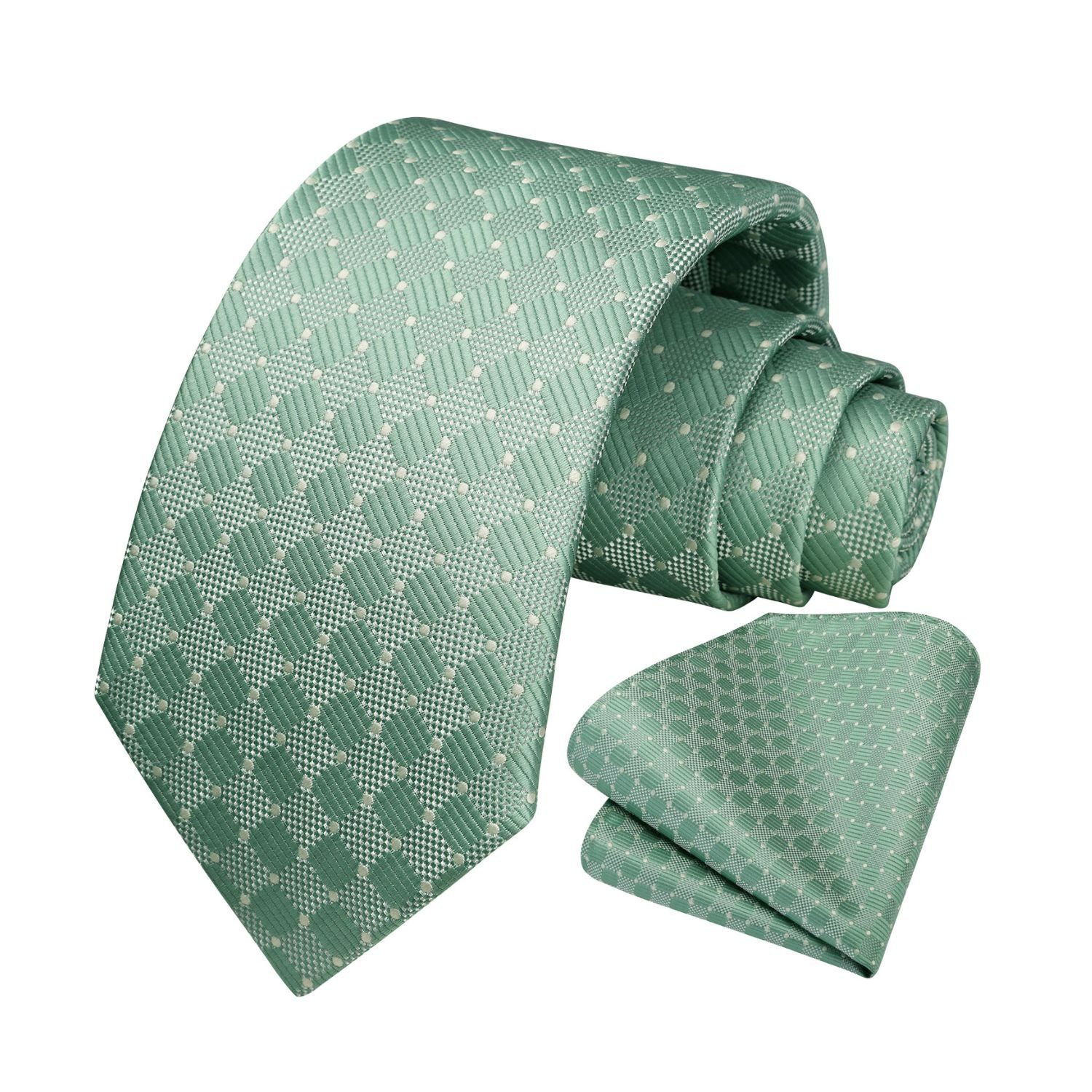 Plaid Tie Handkerchief Set - SAGE GREEN