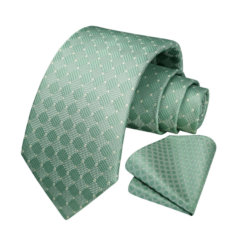 Plaid Tie Handkerchief Set - SAGE GREEN 