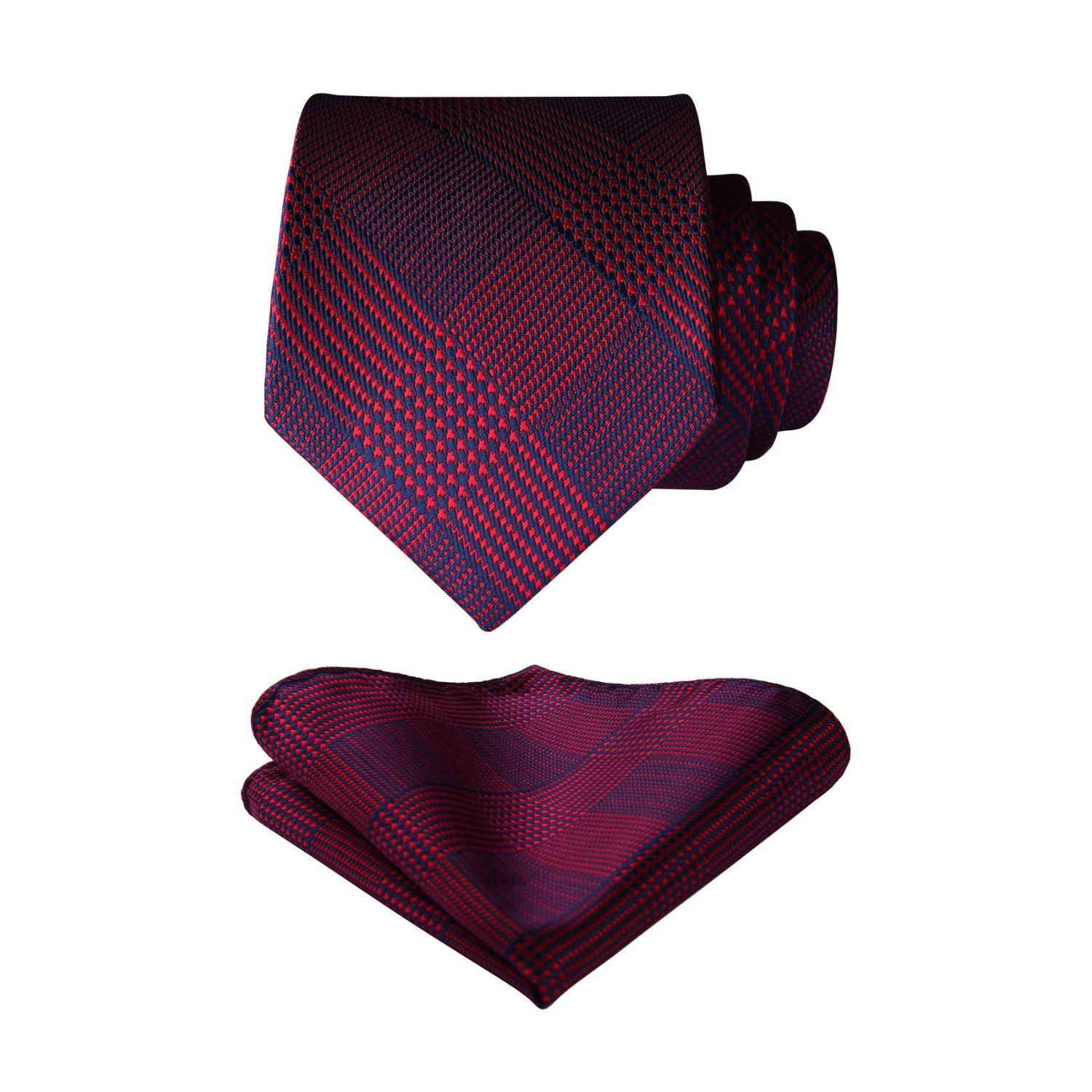 Plaid Tie Handkerchief Set - B-02 RED/NAVY BLUE