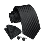 Stripe Tie Handkerchief Cufflinks - BLACK 