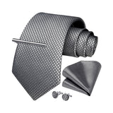 Plaid Tie Handkerchief Cufflinks Clip - SILVER 