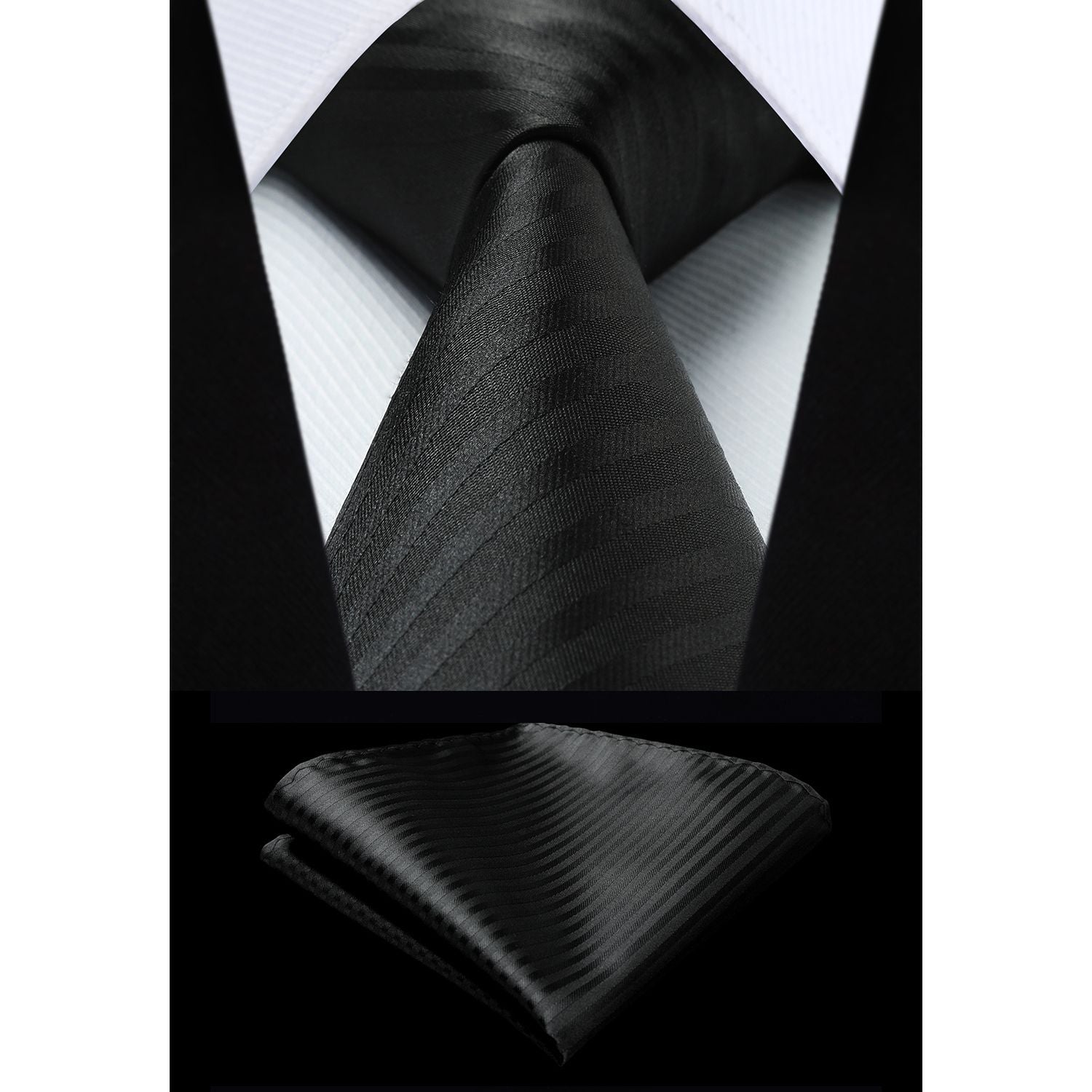 Stripe Tie Handkerchief Set - 7-BLACK