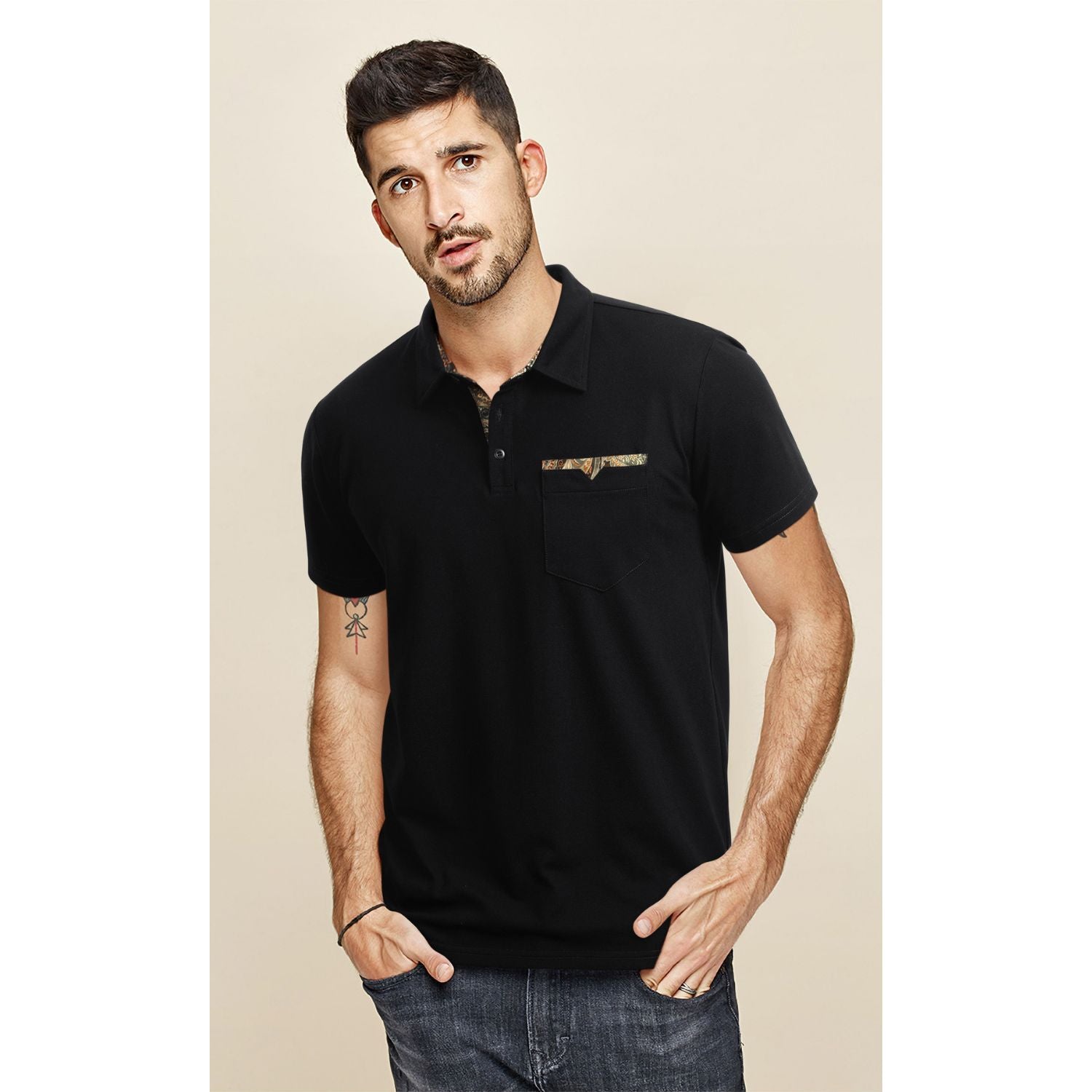 Polo Shirts Short Sleeve with Pocket - A4-BLACK2