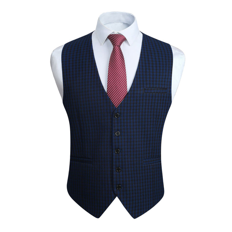 Plaid Slim Vest - B8-NAVY BLUE 