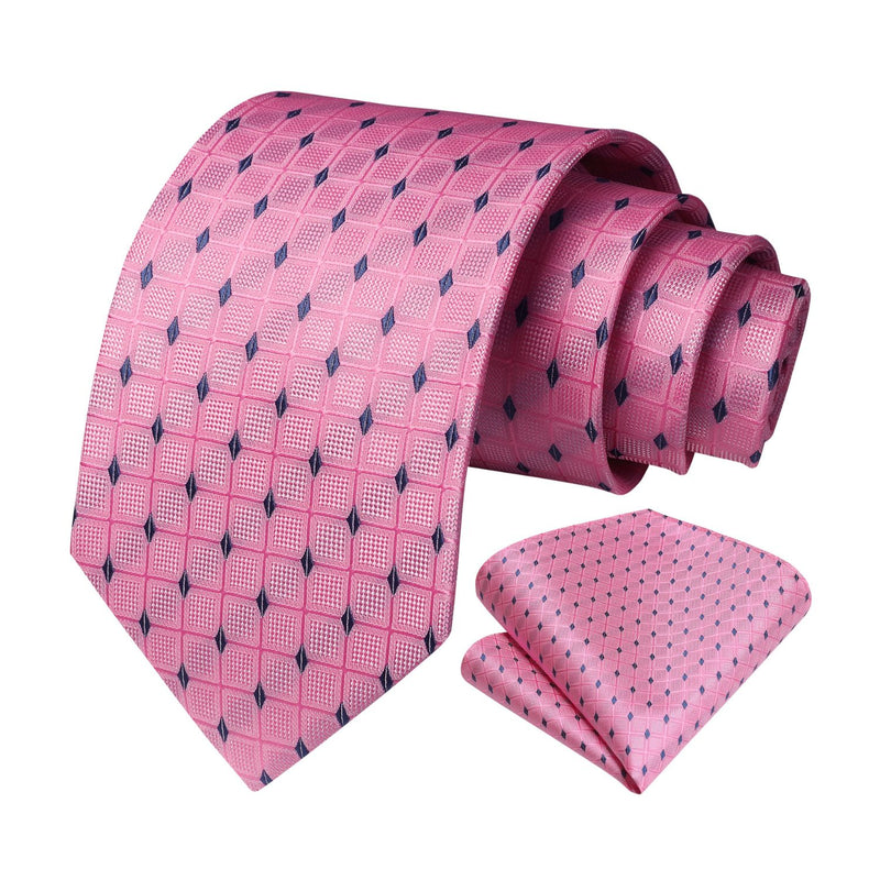 Plaid Tie Handkerchief Set - A-PINK