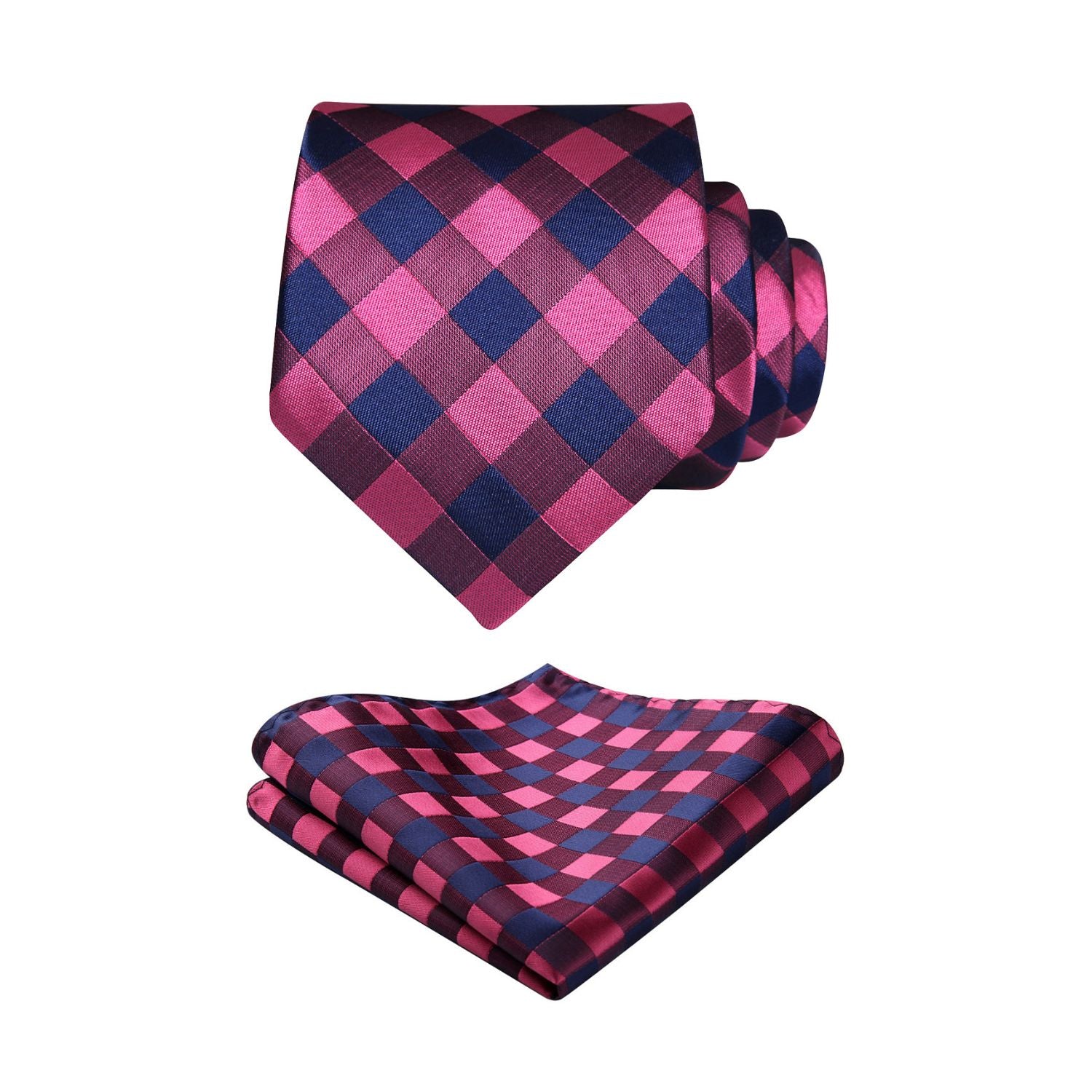 Plaid Tie Handkerchief Set - E-PURPLE