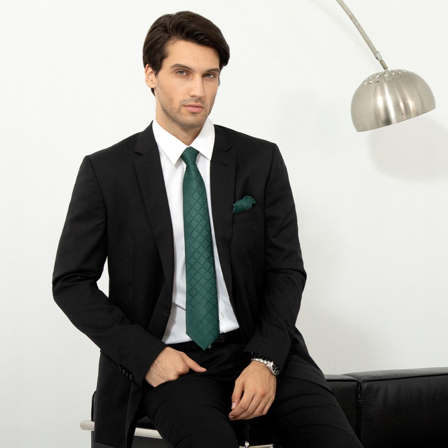 Plaid Tie Handkerchief Set - A-GREEN