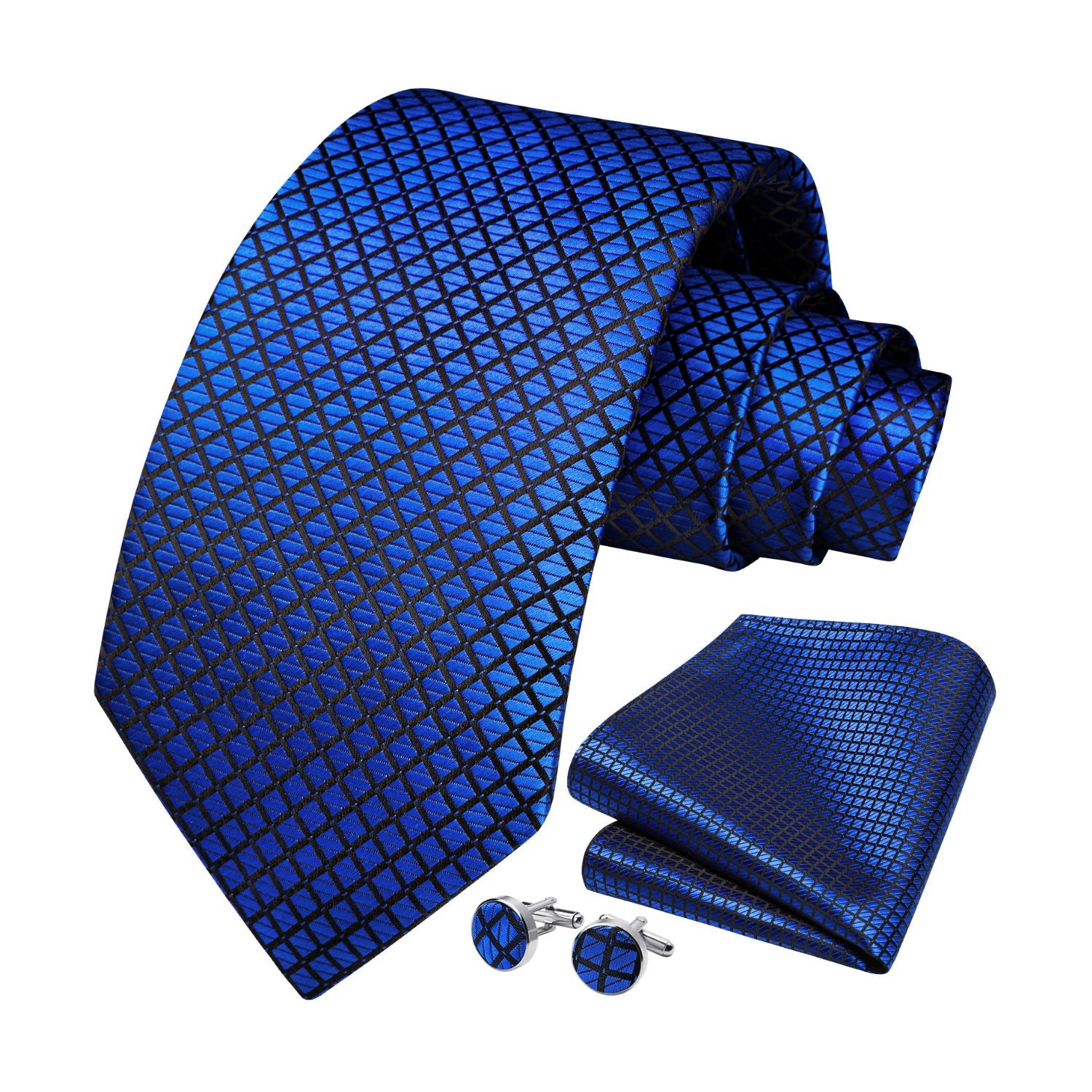 Plaid Tie Handkerchief Cufflinks - 01-ROYAL BLUE