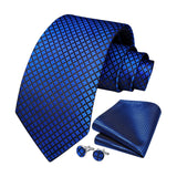 Plaid Tie Handkerchief Cufflinks - 01-ROYAL BLUE 