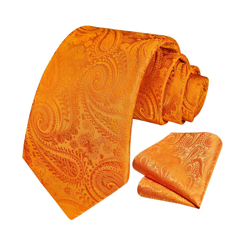 Paisley Solid Tie Handkerchief Set - E4-ORANGE