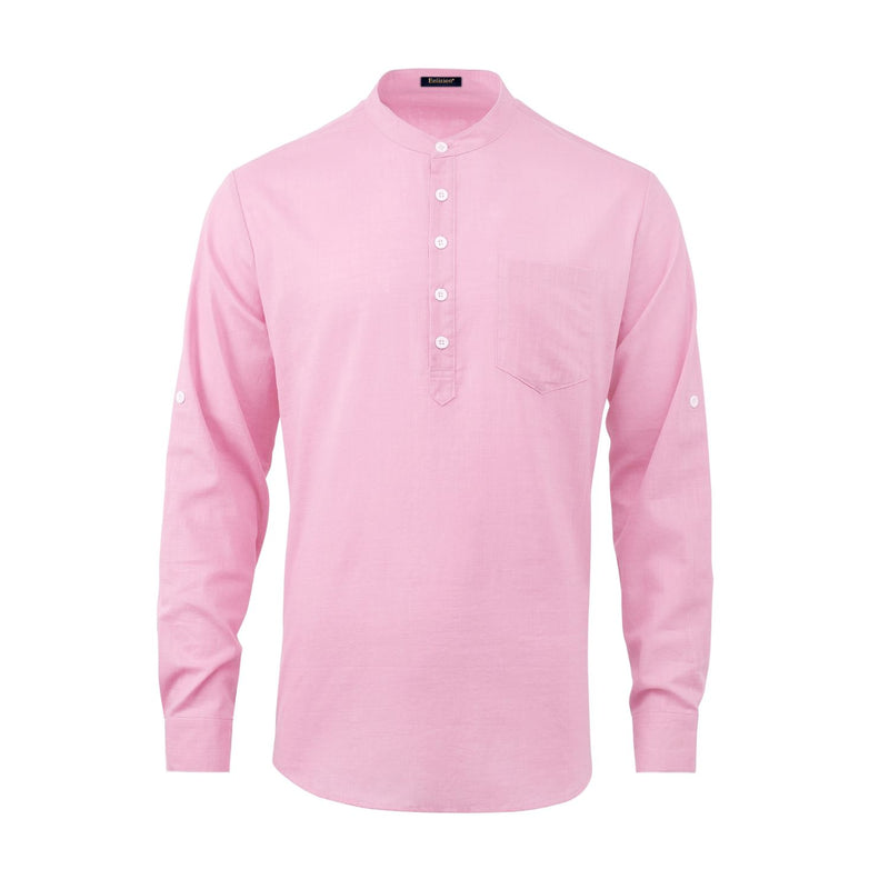 Casual Henley Shirt with Pocket - PINK 