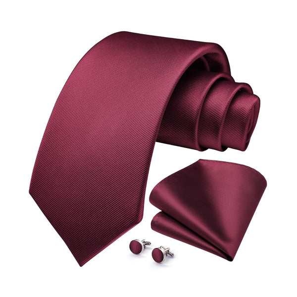 Solid Tie Handkerchief Cufflinks - BURGUNDY/CLARET 