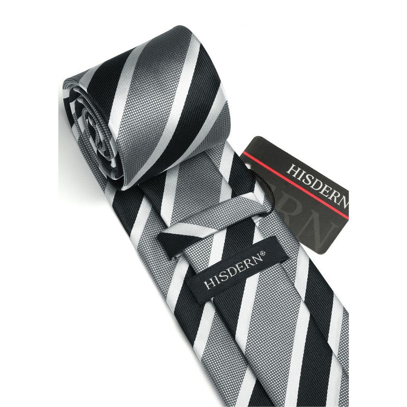 Stripe Tie Handkerchief Set - A-GREY