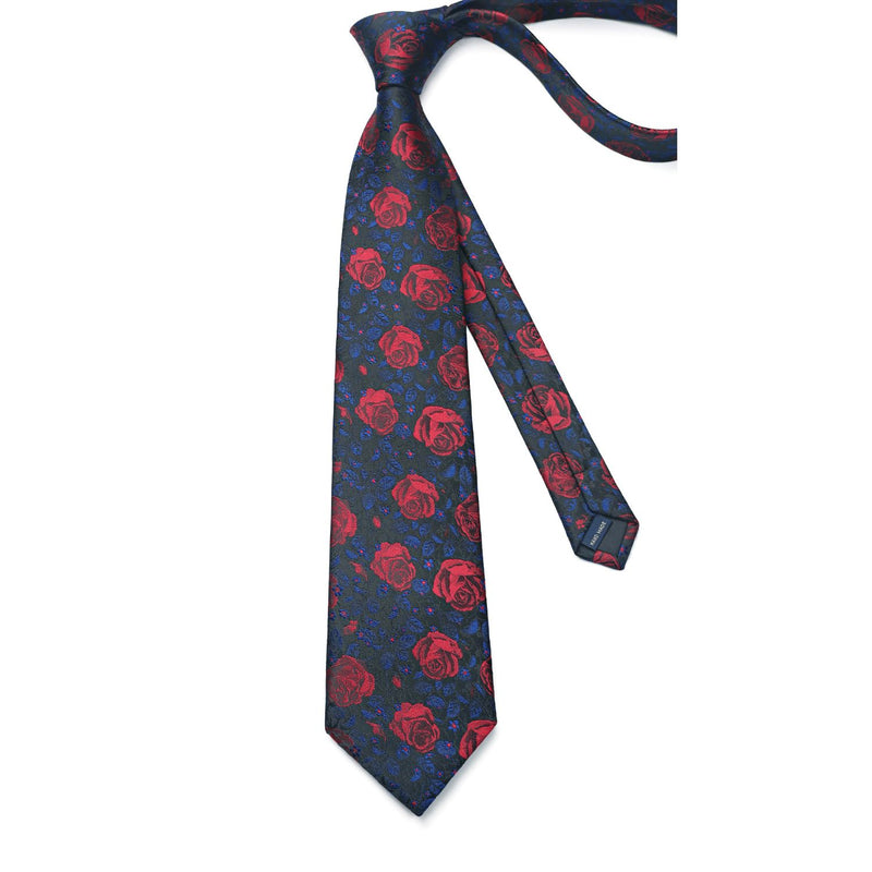 Floral Tie Handkerchief Cufflinks - 1-BLACK RED FLORAL 