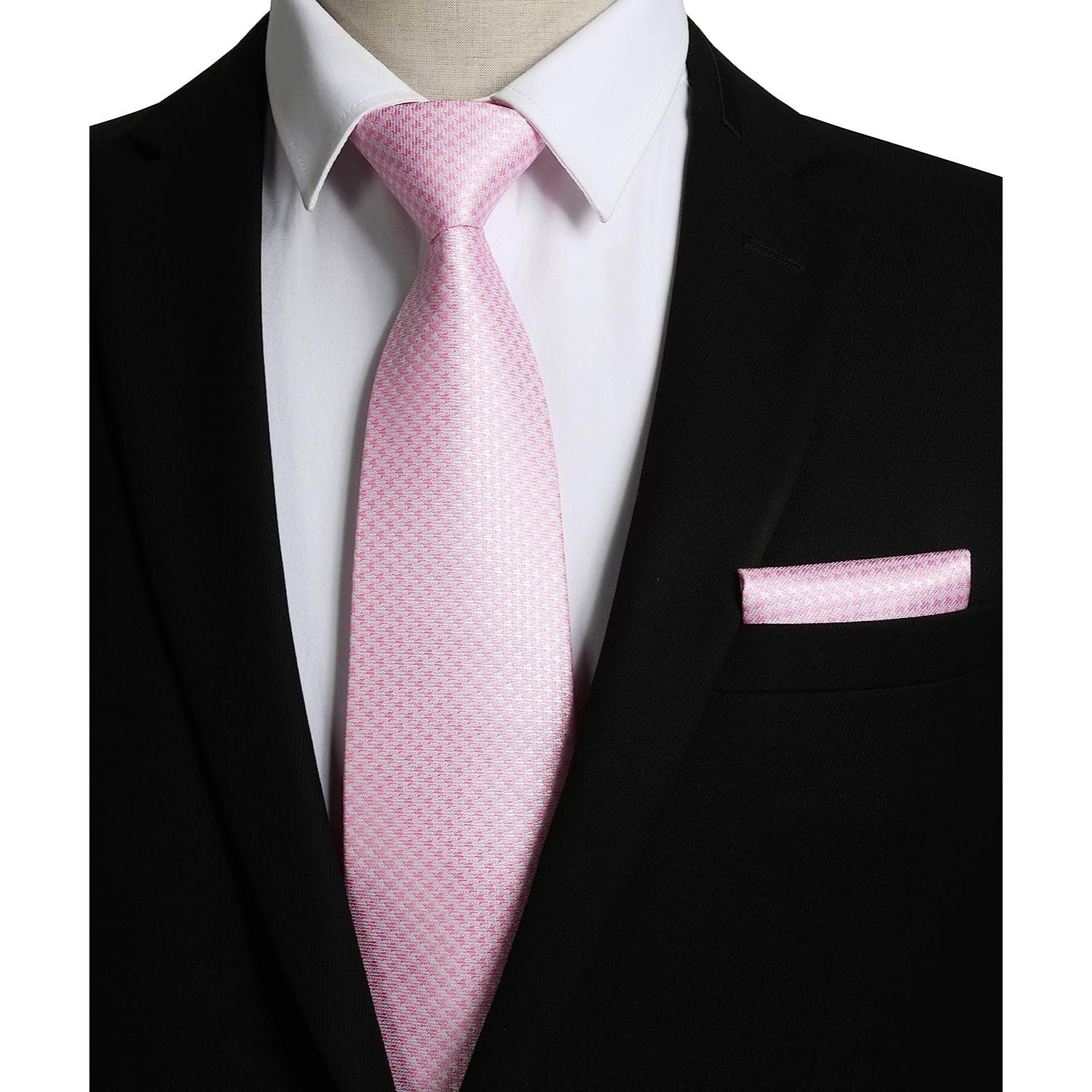 Houndstooth Tie Handkerchief Set - PINK/WHITE