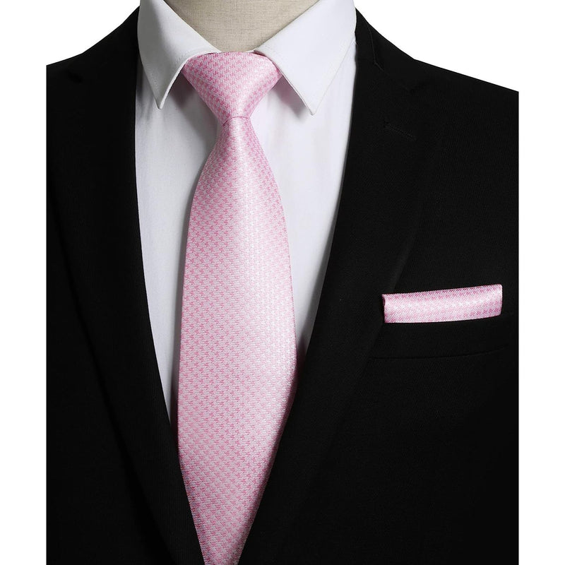 Houndstooth Tie Handkerchief Set - PINK/WHITE 