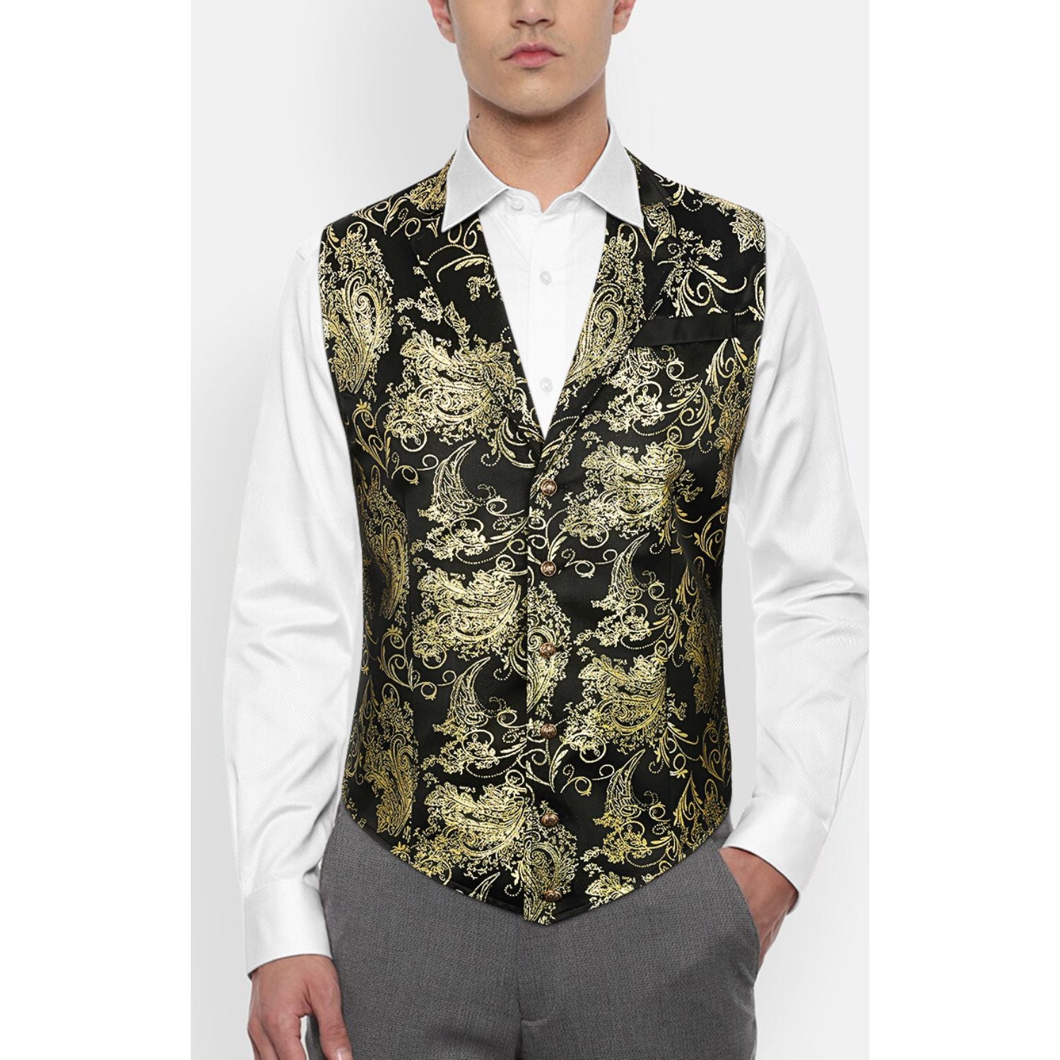 Gothic Lapel Vest for Men - BLACK/GOLD-1