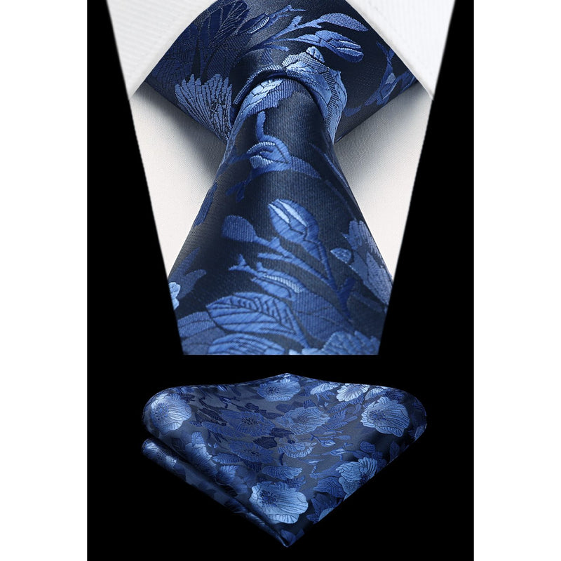 Floral Tie Handkerchief Set - BLUE 