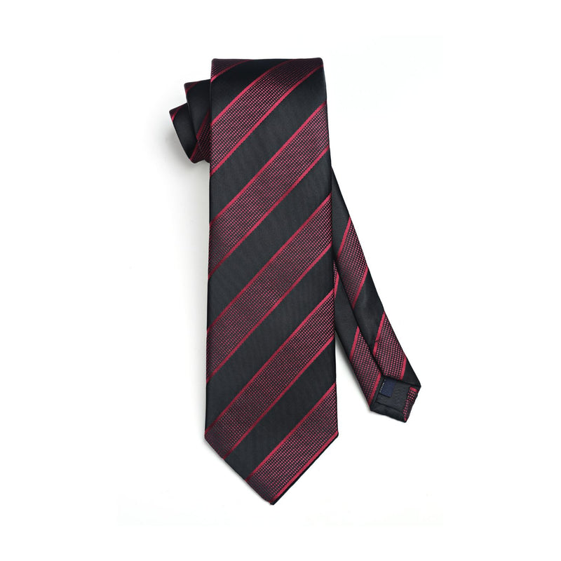 Stripe Tie Handkerchief Cufflinks - 02A-RED/BLACK 