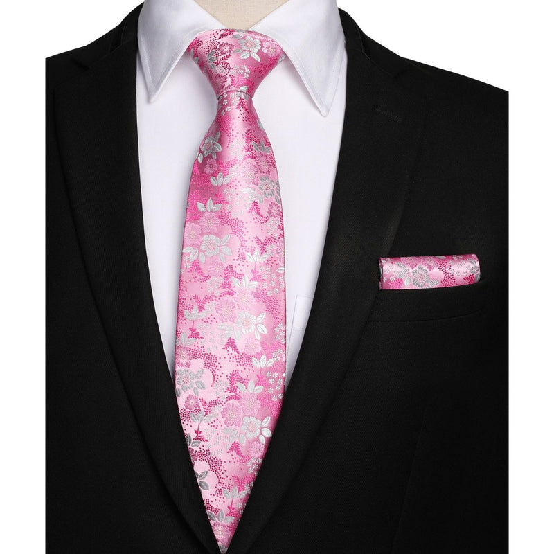 Floral Tie Handkerchief Set - PINK FLORAL-8