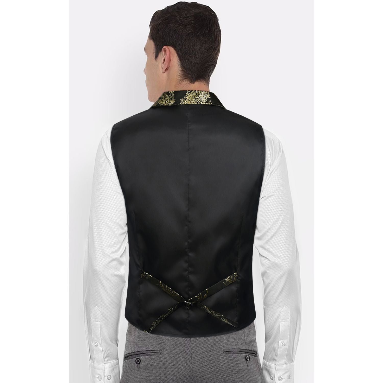 Gothic Lapel Vest for Men - BLACK/GOLD-1
