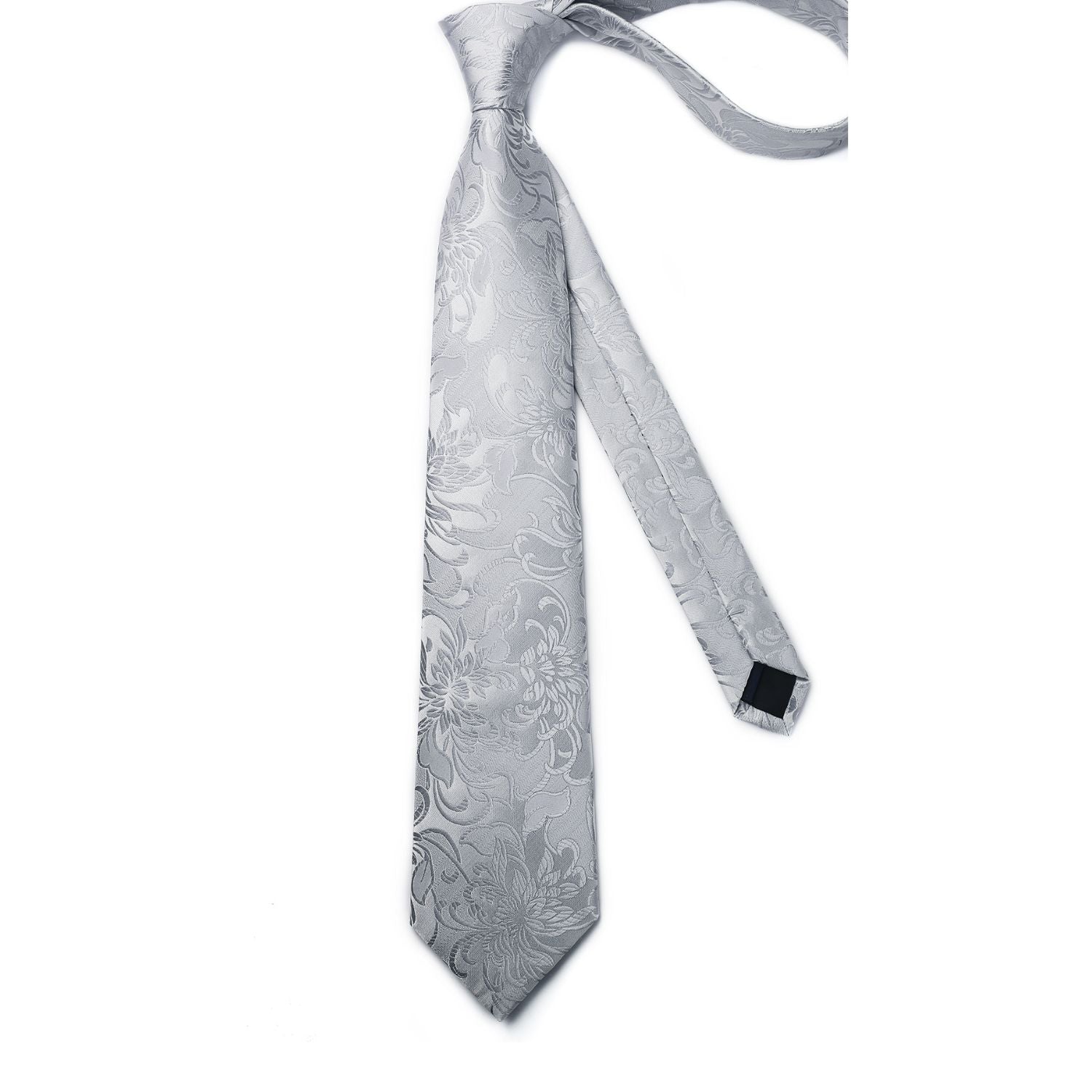 Floral Tie Handkerchief Cufflinks - 1A-WHITE